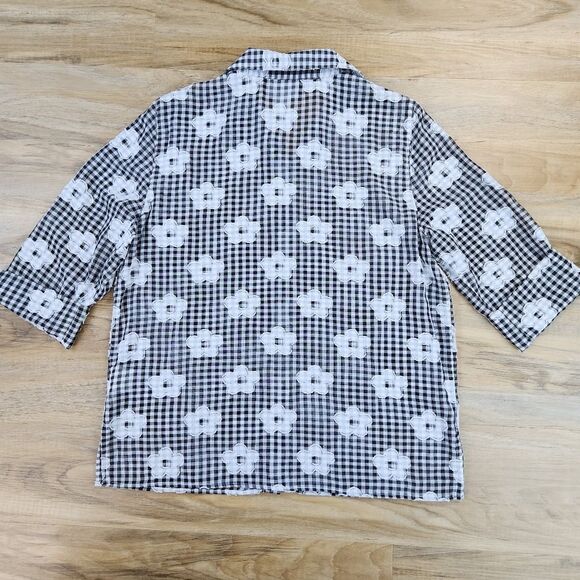 🔺️Alfred Dunner Black & White Checkmate Button Top Petite Medium - Picture 2 of 10